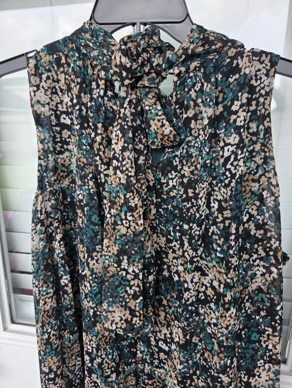 Tommy Hilfiger Sleeveless Floral Print Dress Cowl Neck Green Black Size 12 Party - Picture 9 of 11